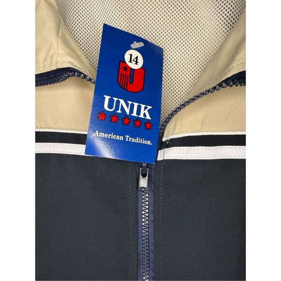 Unik Boys 14 Tracksuit Matching Set Zip Up Jacket & Pants Navy Blue & Tan NEW - Picture 3 of 9